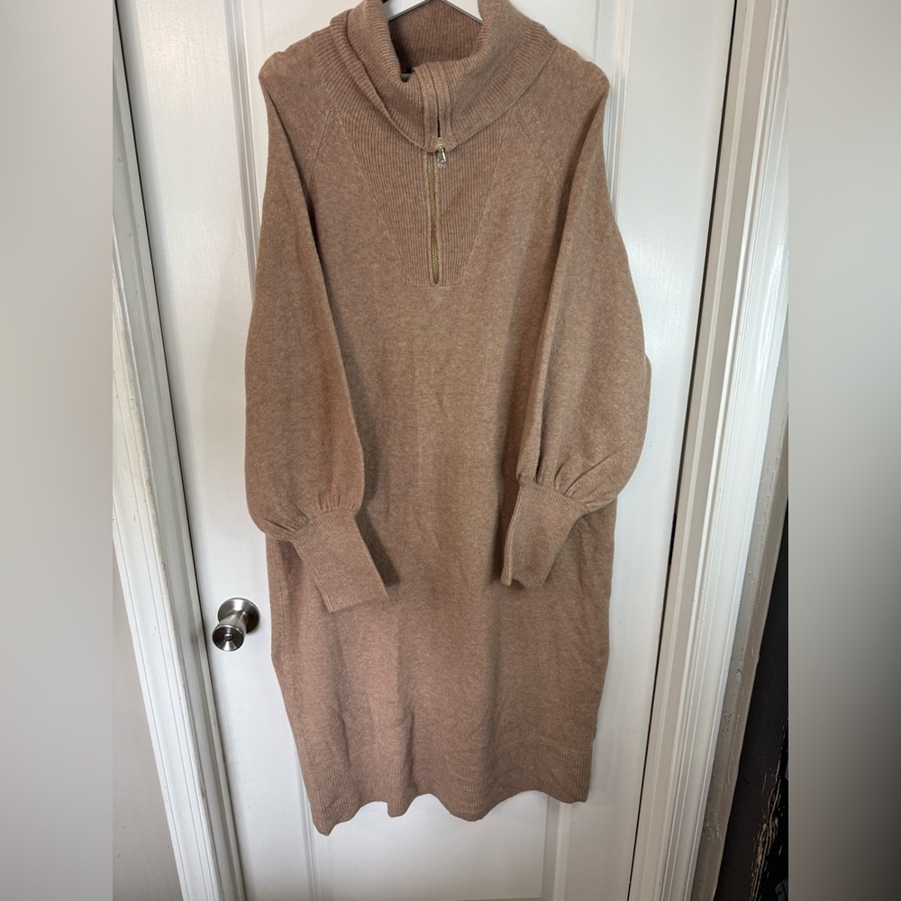 NWT J. Crew Women’s Heather Mushroom Tan Half-Zip Sweater Dress - Size XXL
